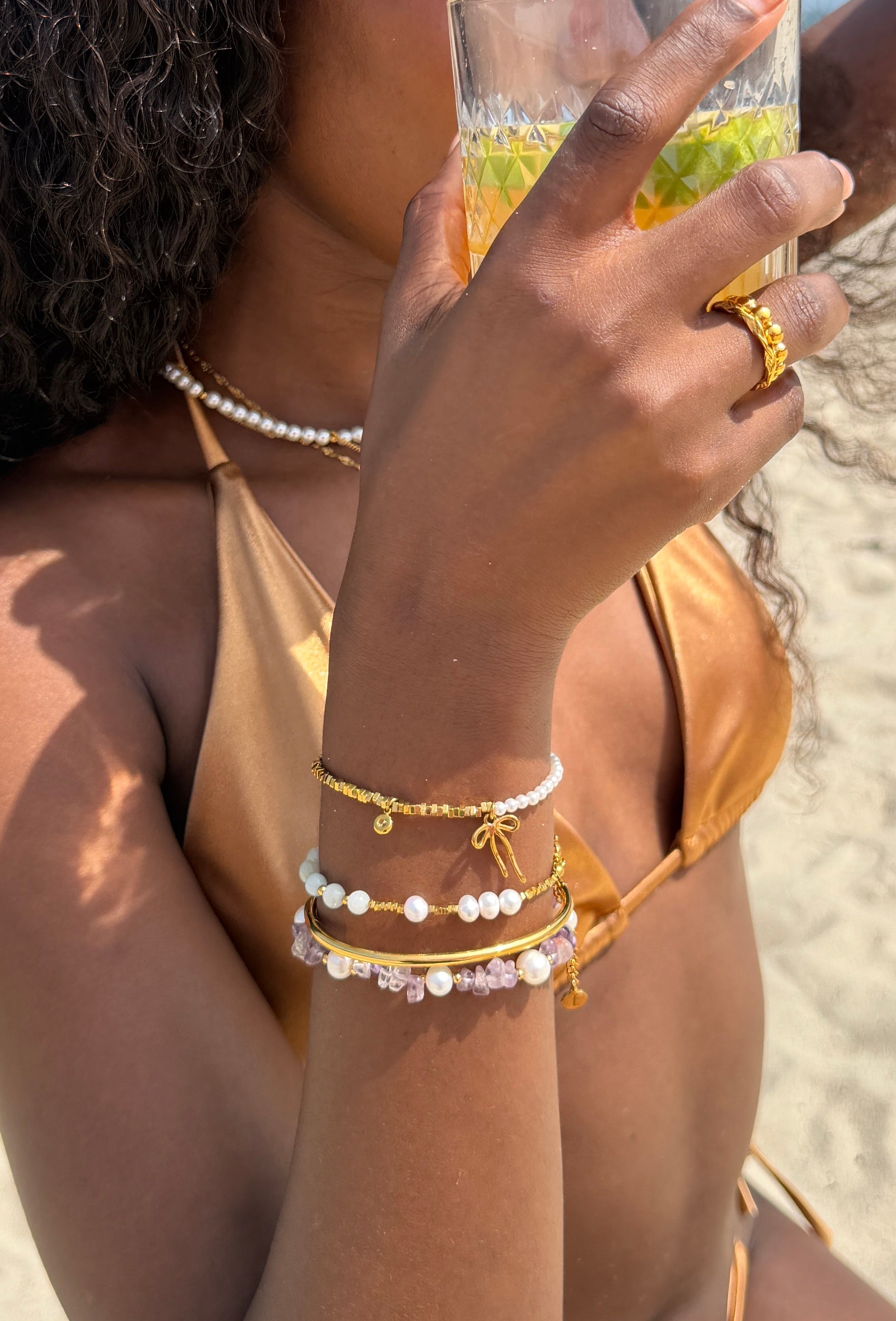 Dear Diary Bow Faux Pearl Bracelet