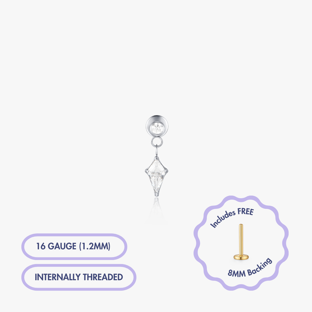 Kite Dangle Gem Titanium Flat Back Stud (Single)