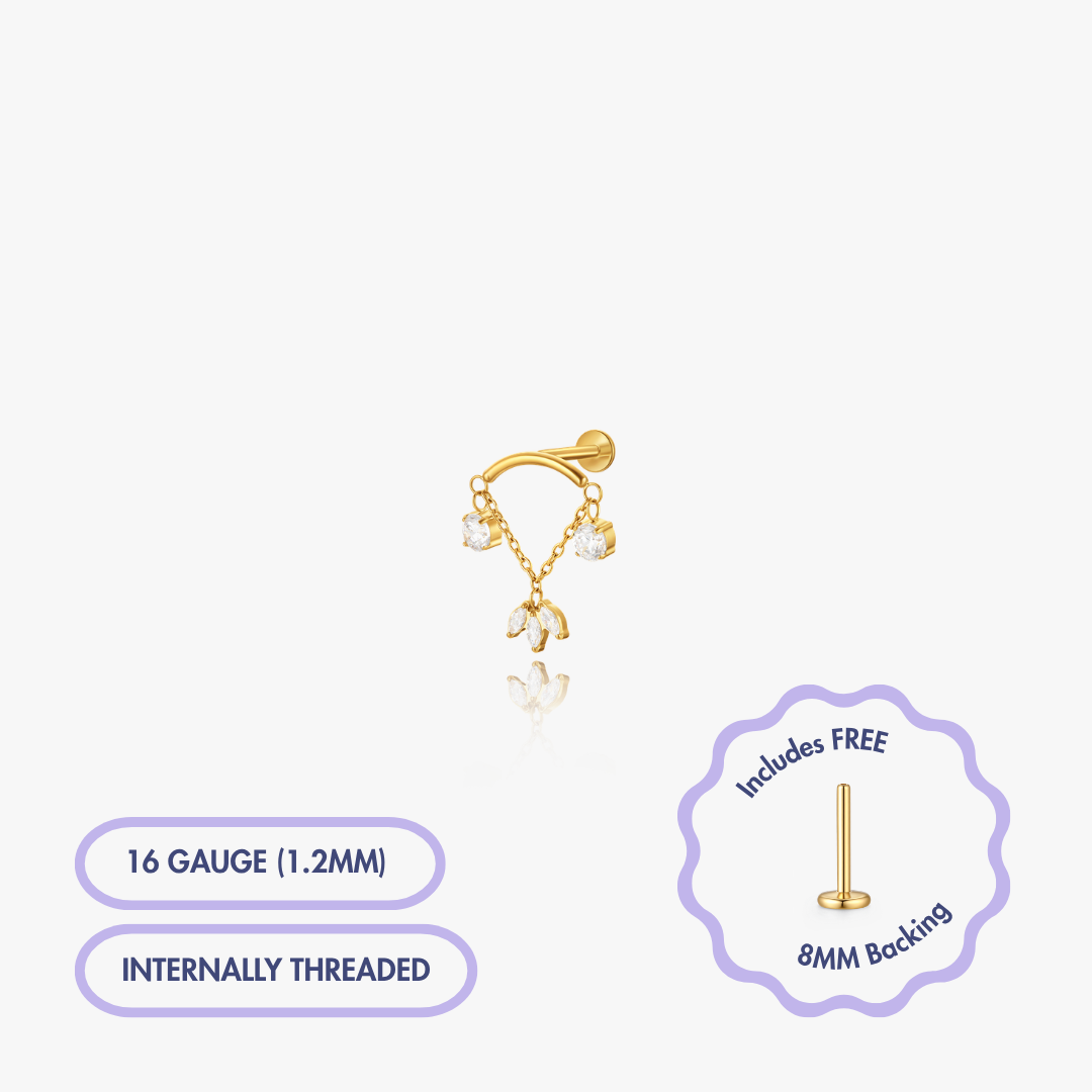 Marquise Drape Gem Titanium Flat Back Stud (Single)