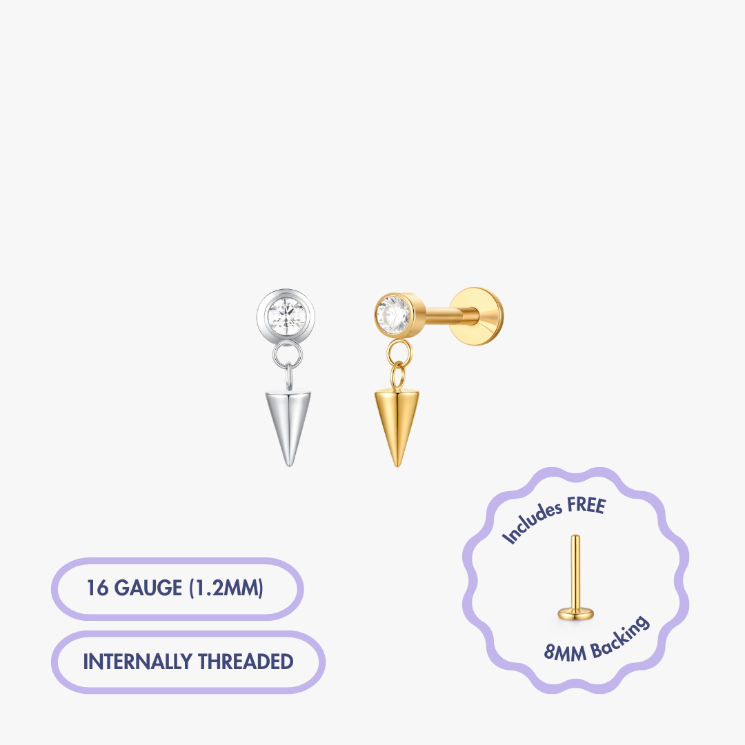 Spike Dangle Gem Titanium Flat Back Stud (Single)