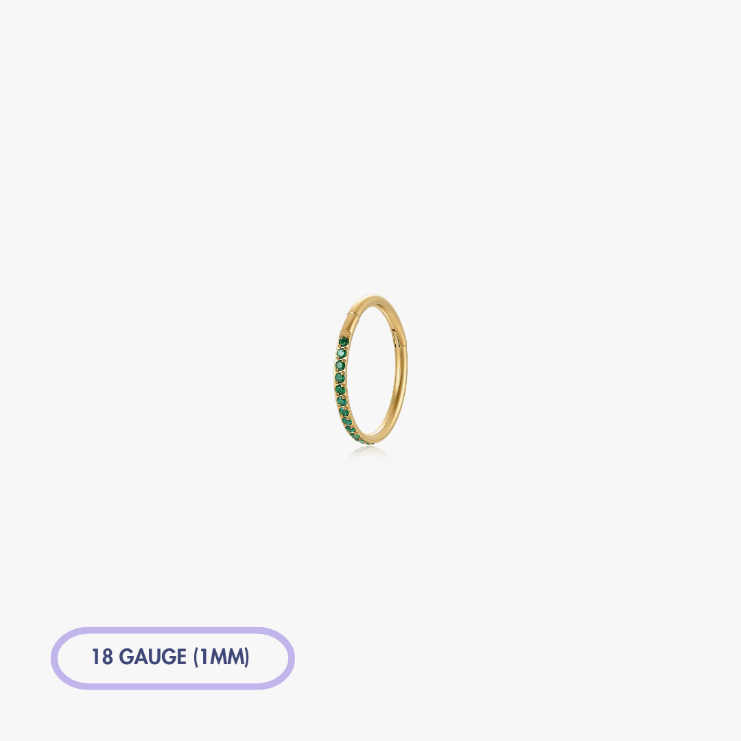 Green Pave Front Gem Titanium Clicker Hoop (Single)