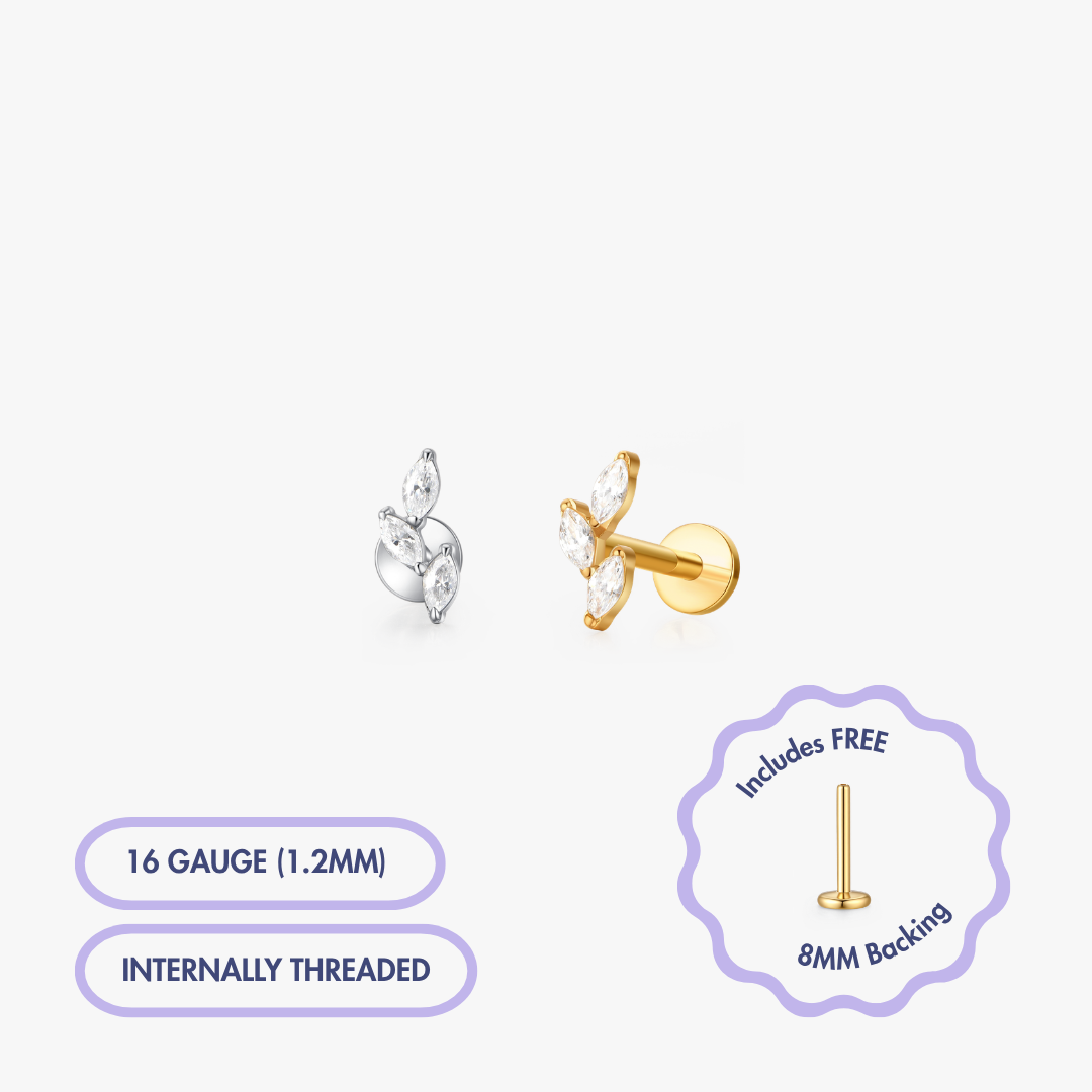 Trio Leaf Gem Flat Back Stud (Single)