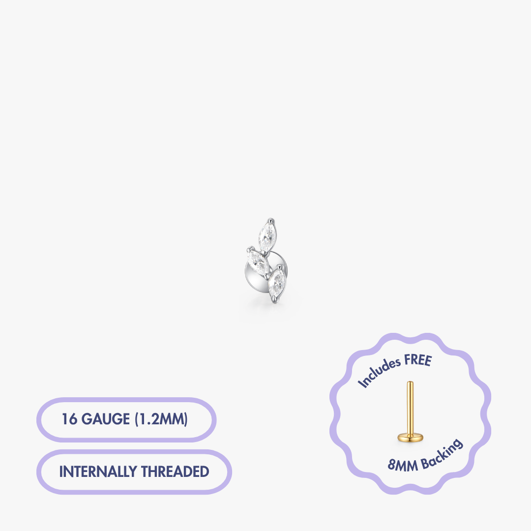 Trio Leaf Gem Flat Back Stud (Single)
