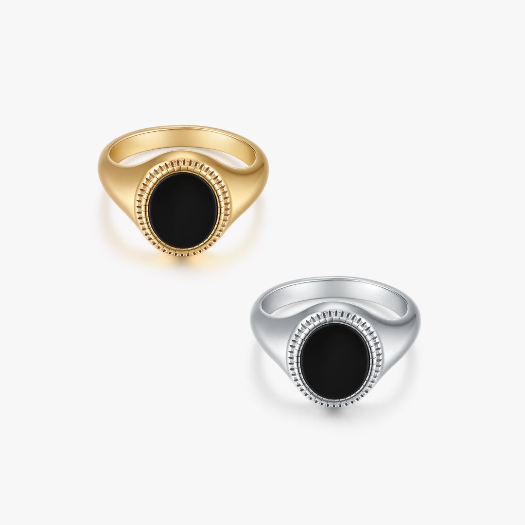 Black Agate Oval Signet Ring - Flaire & Co.