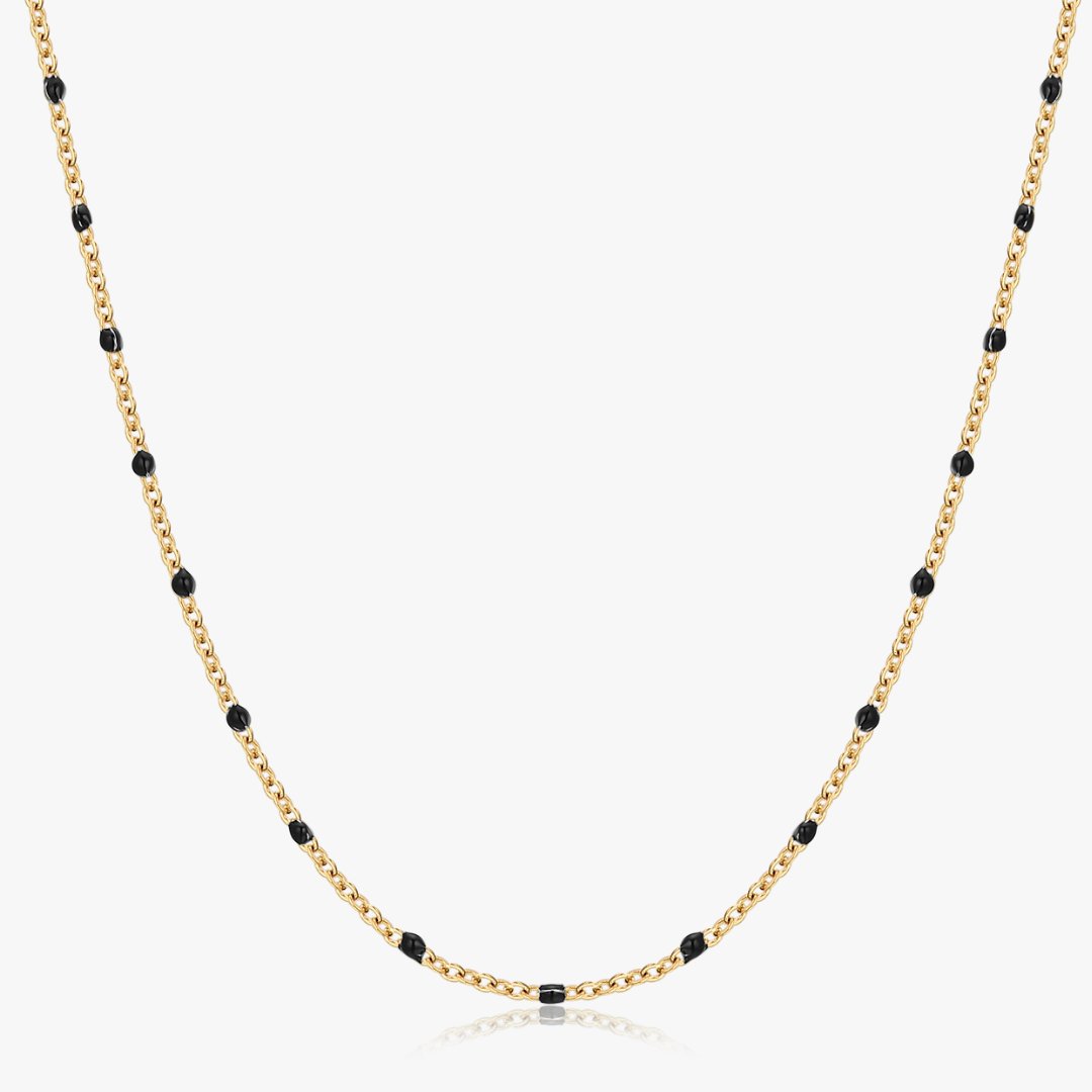 Black Enamel Bead Necklace in Gold - Flaire & Co.
