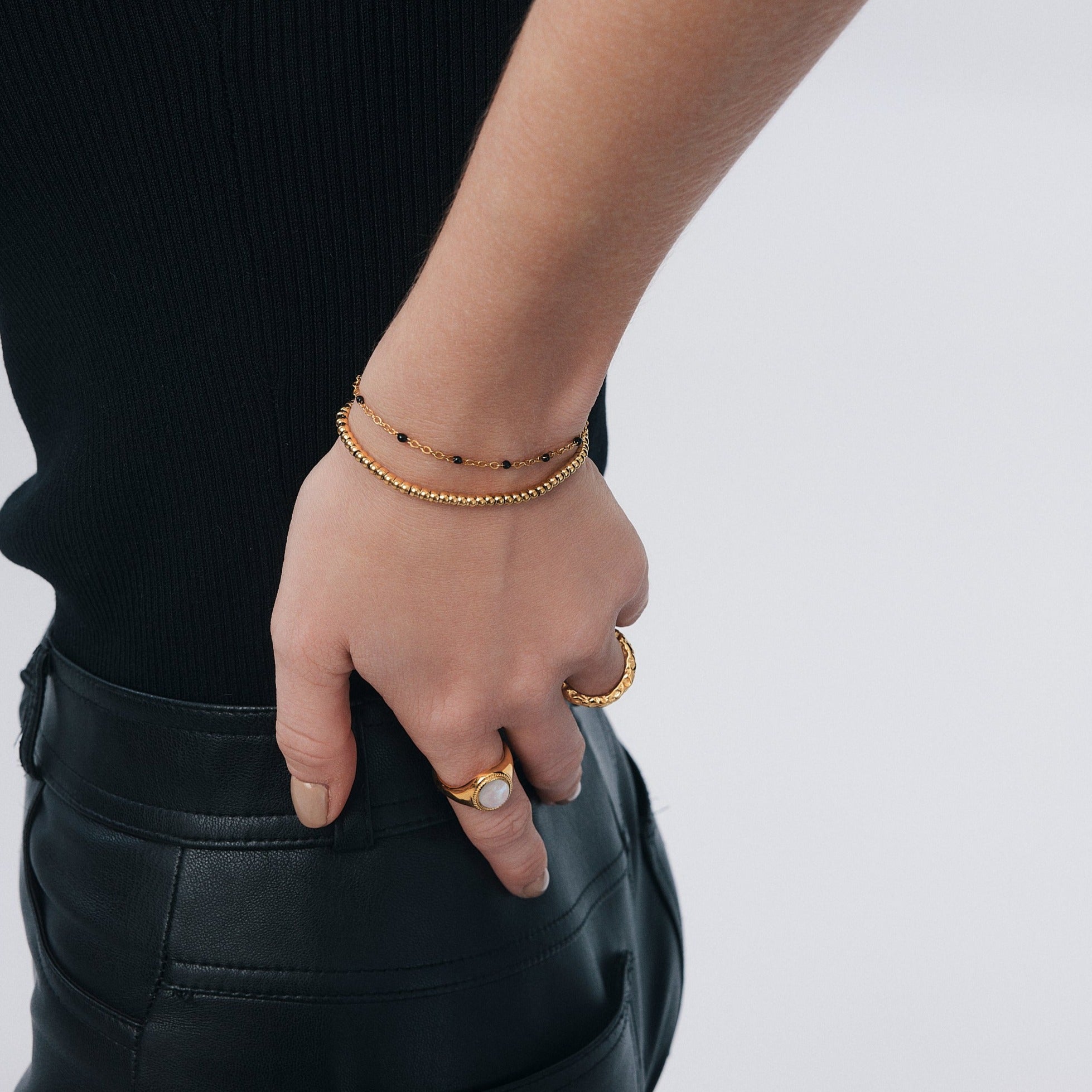 Black Enamel Beaded Bracelet in Gold - Flaire & Co.
