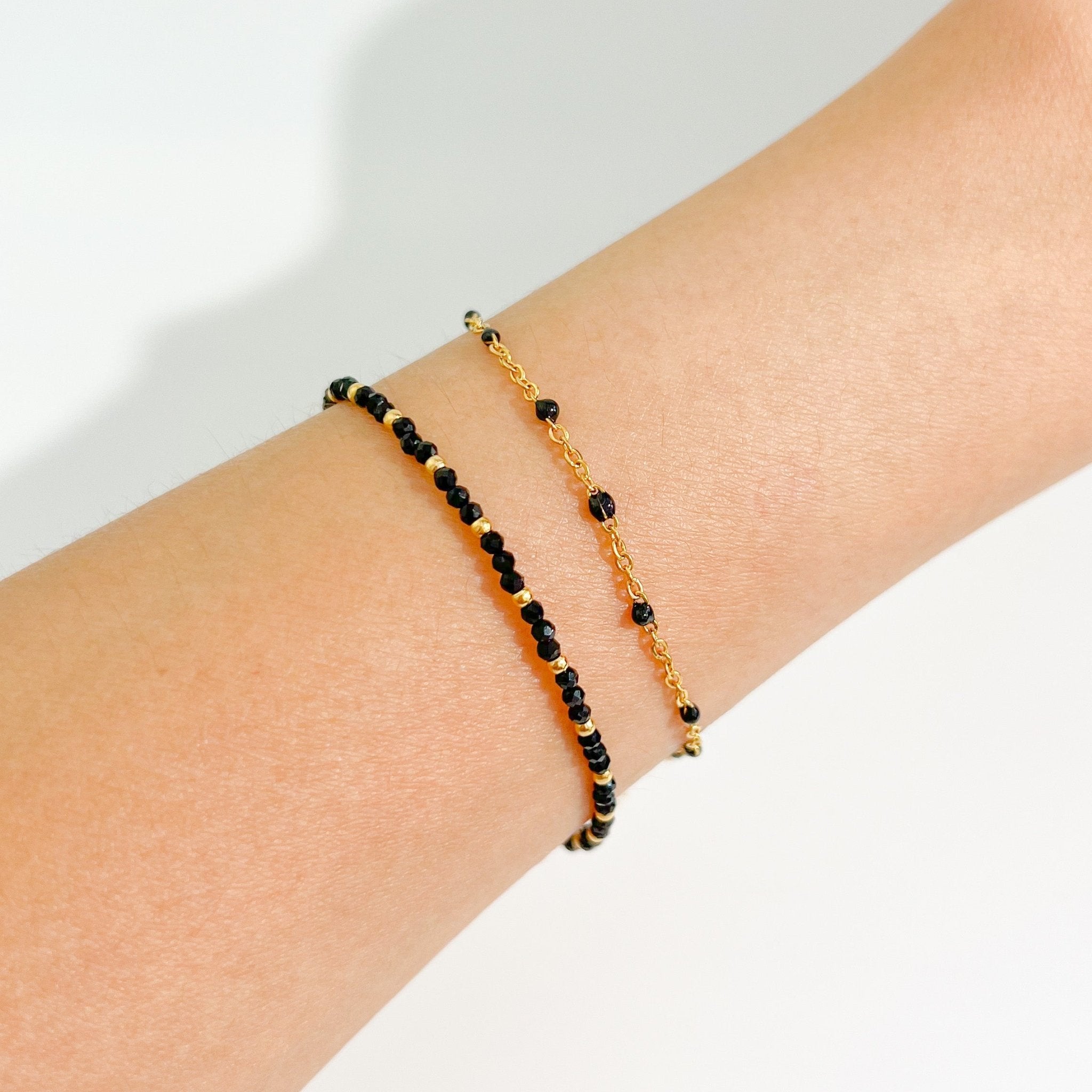 Black Enamel Beaded Bracelet in Gold - Flaire & Co.