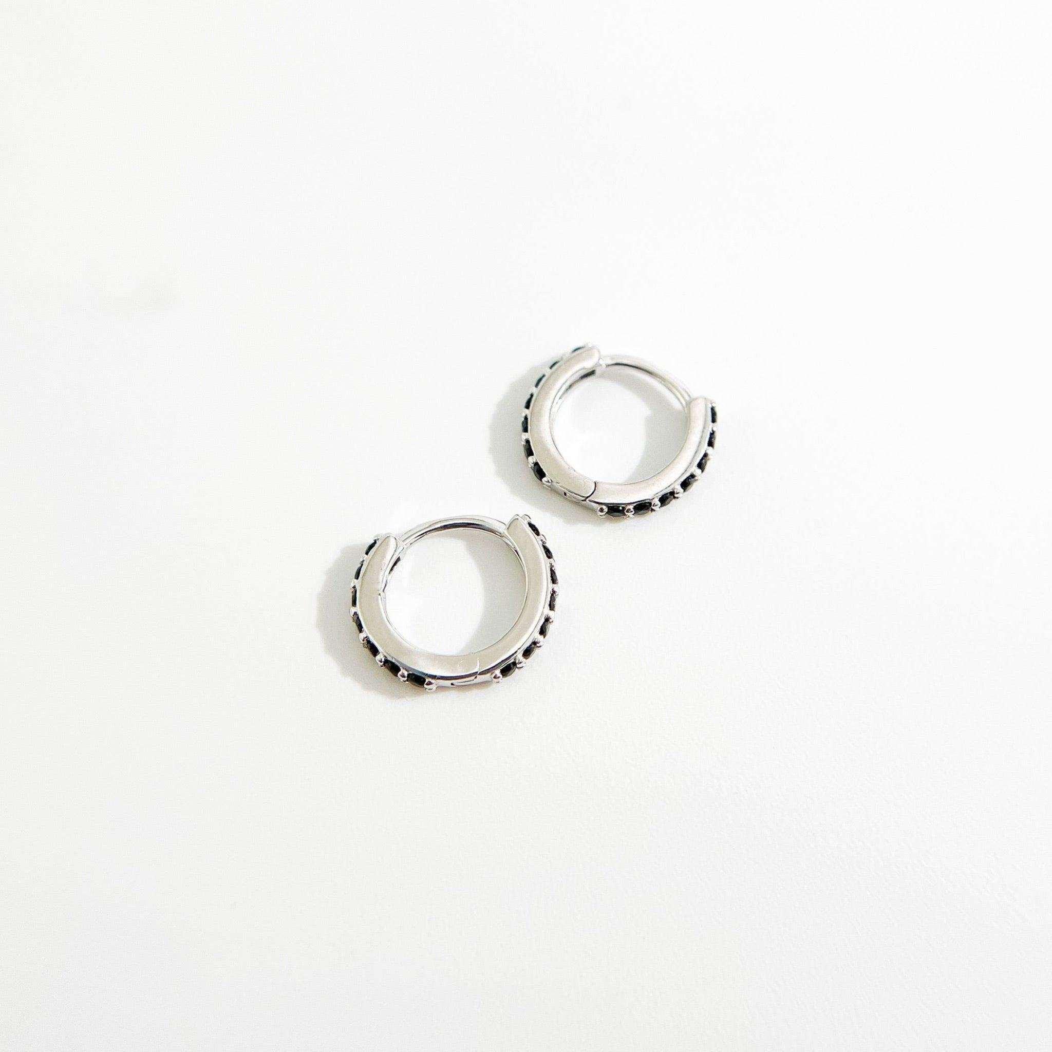 Black Gems Huggies in Silver - Flaire & Co.