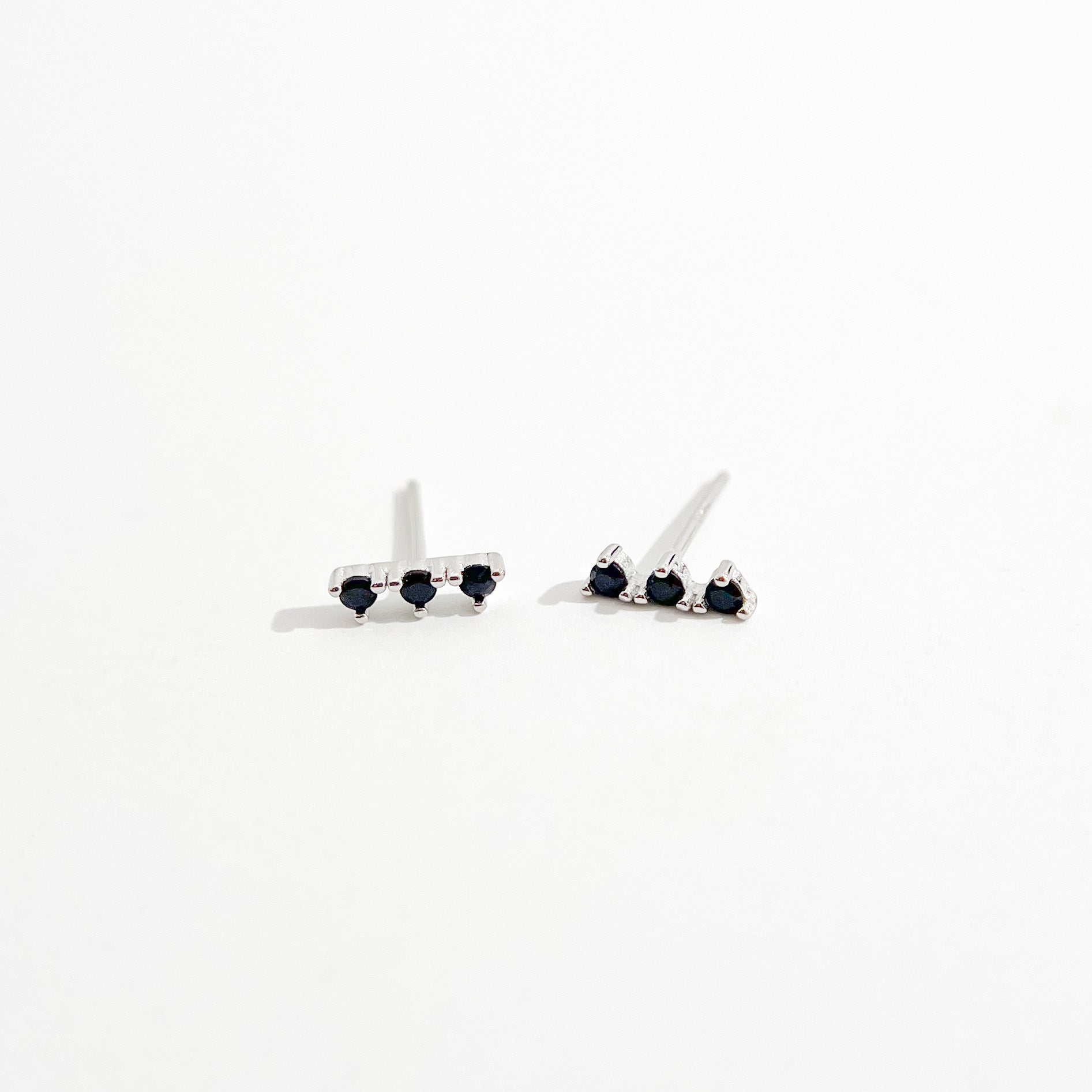 Black Trio Gem Studs in Silver - Flaire & Co.