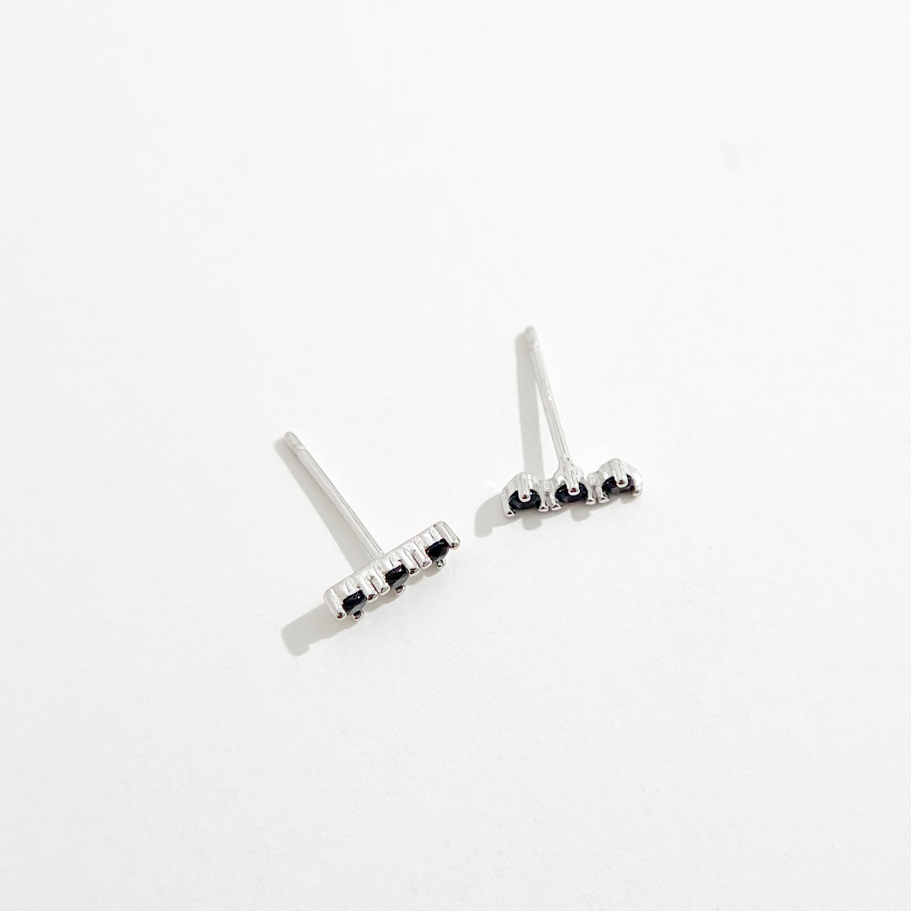 Black Trio Gem Studs in Silver - Flaire & Co.