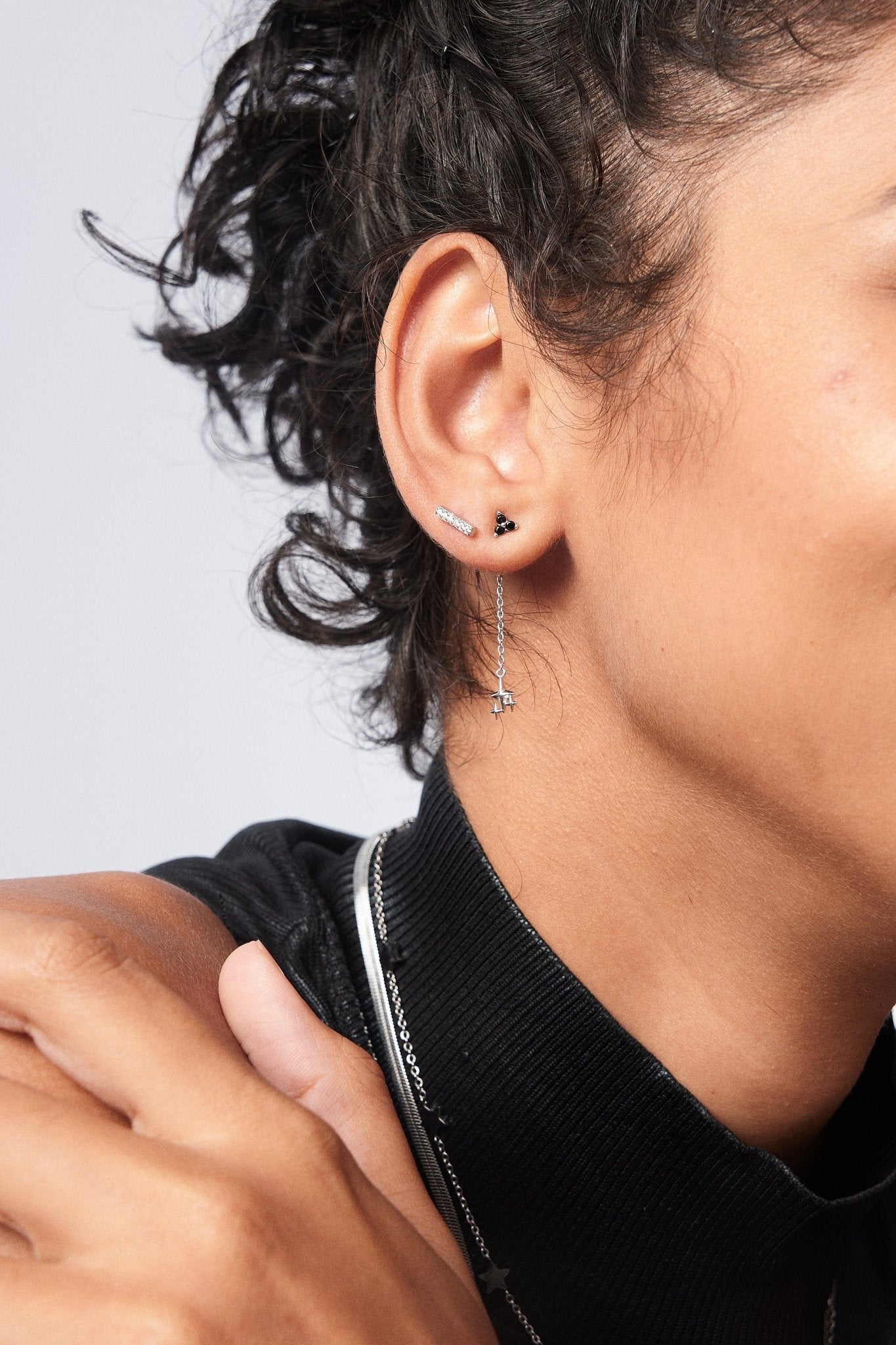 Black Twinkle Sterling Studs in Silver - Flaire & Co.