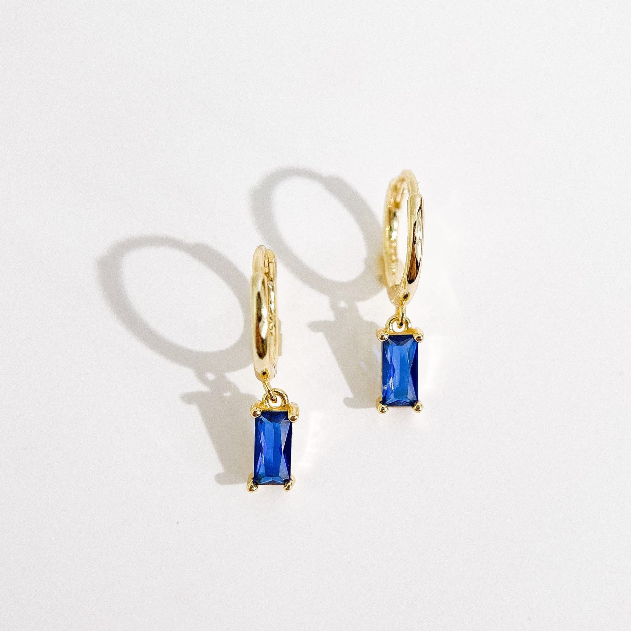 Blue Rectangle Huggies in Gold - Flaire & Co.