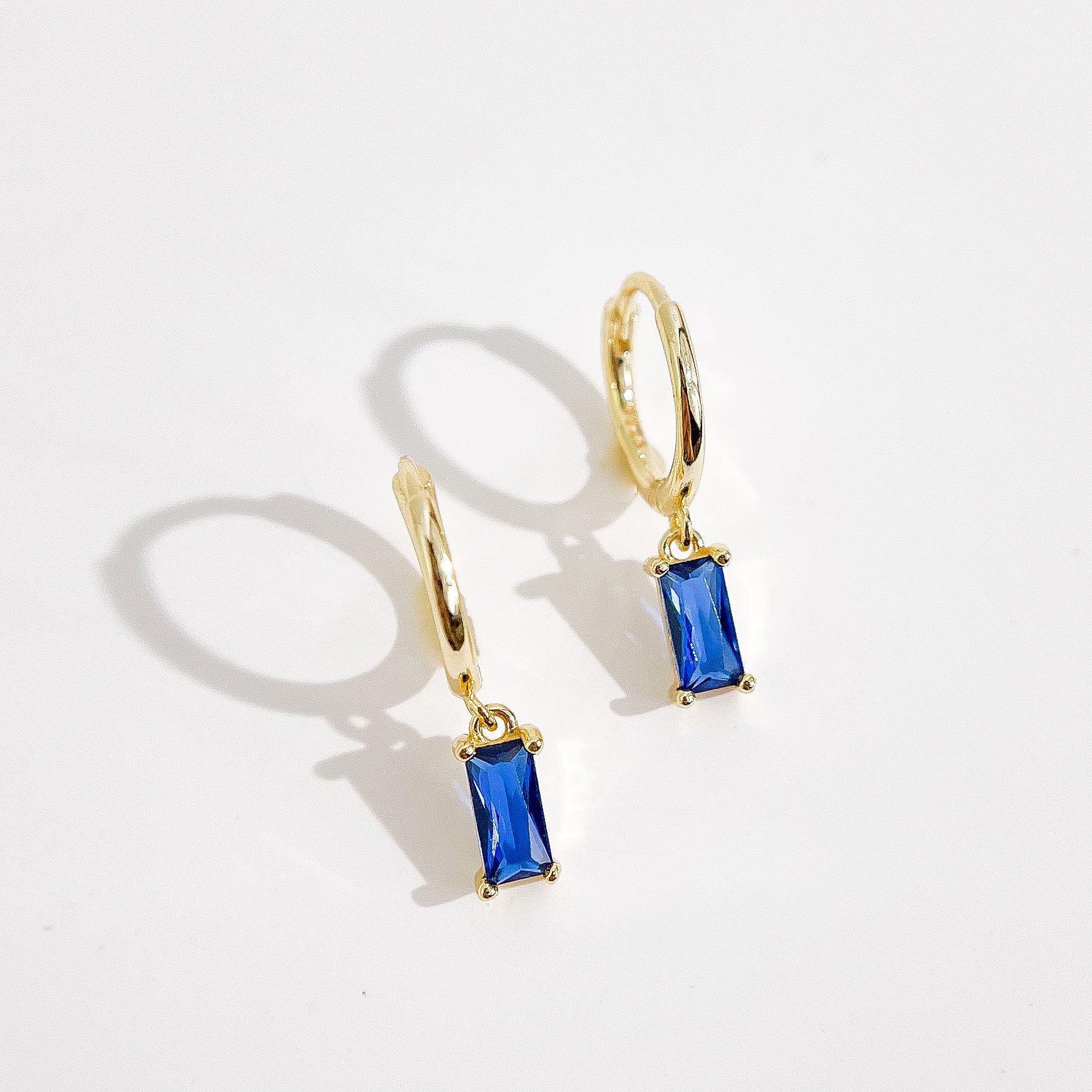 Blue Rectangle Huggies in Gold - Flaire & Co.