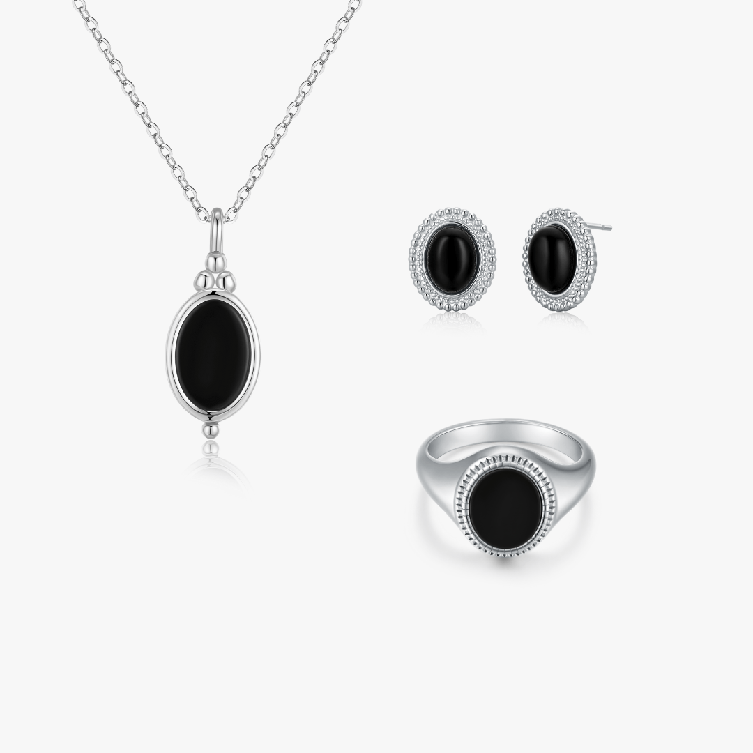 Classic Black Agate Silver Bundle - Flaire & Co.