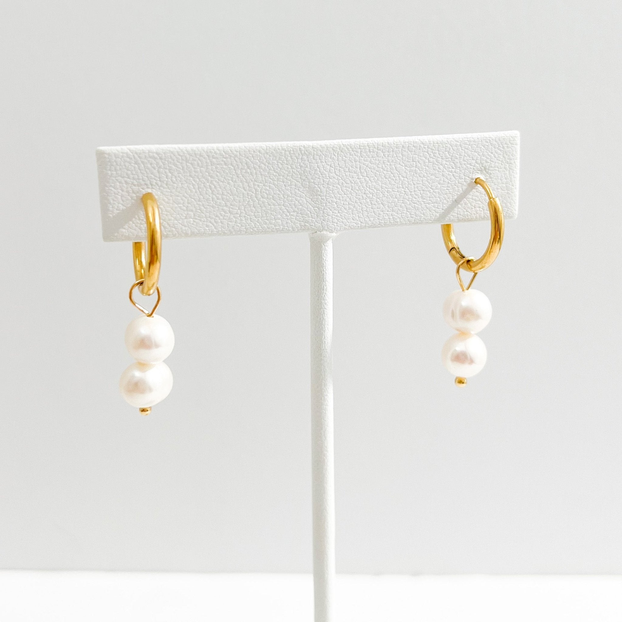 Double Pearl Gold Hoops - Flaire & Co.