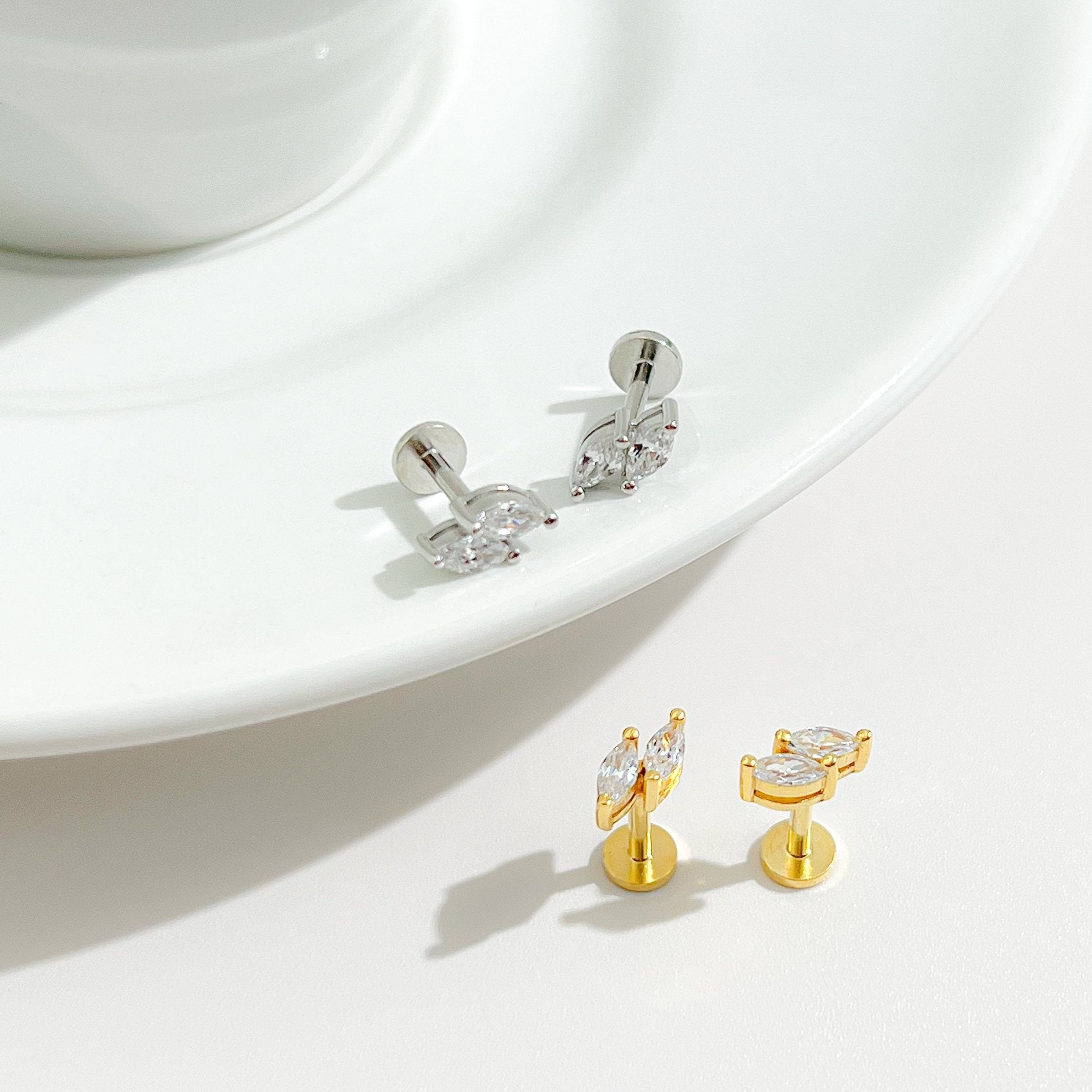 Duo Gem Threadless Flat Back Stud - Flaire & Co.