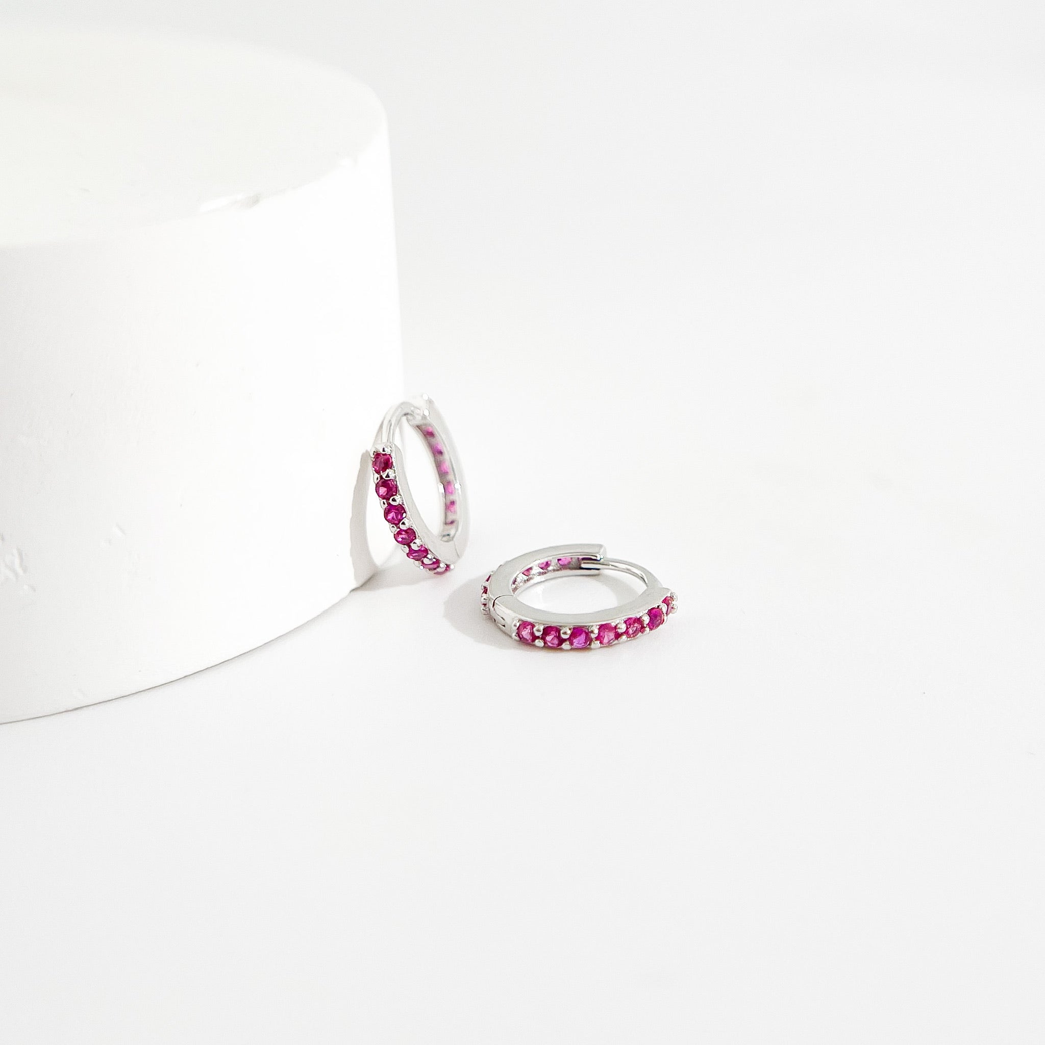 Fuchsia Gems Huggies in Silver - Flaire & Co.