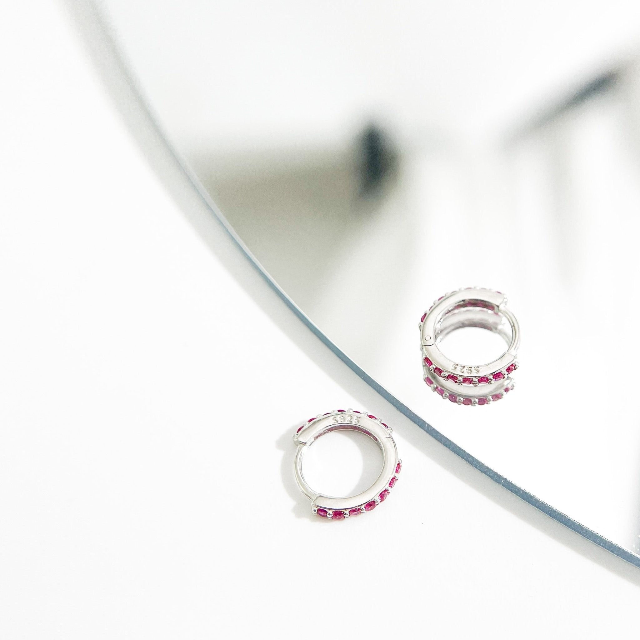 Fuchsia Gems Huggies in Silver - Flaire & Co.