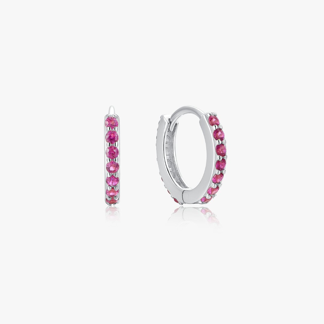 Fuchsia Gems Huggies in Silver - Flaire & Co.