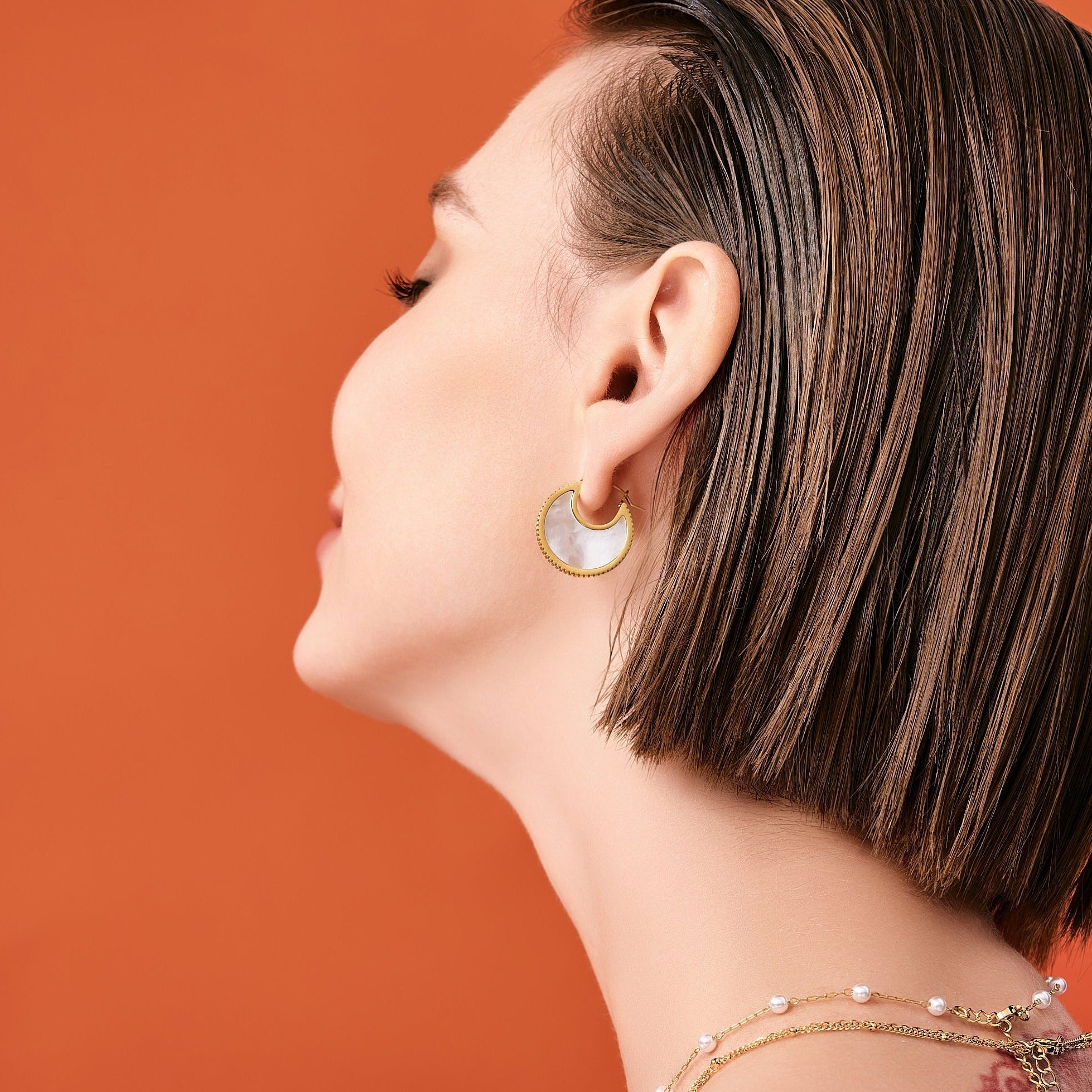 Gold Mother of Pearl Hoop Earrings - Flaire & Co.