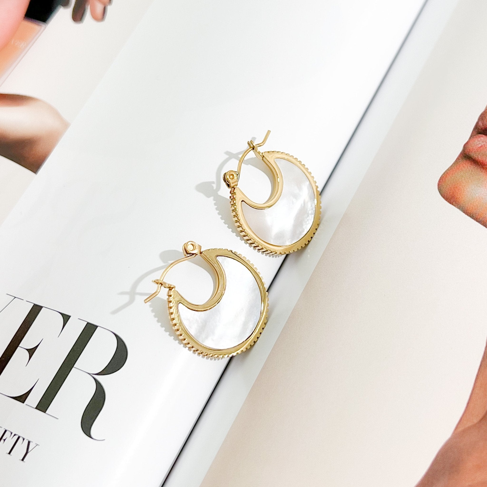 Gold Mother of Pearl Hoop Earrings - Flaire & Co.