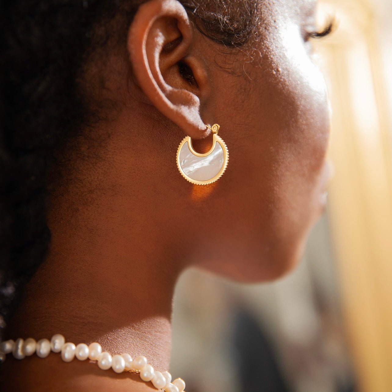 Gold Mother of Pearl Hoop Earrings - Flaire & Co.