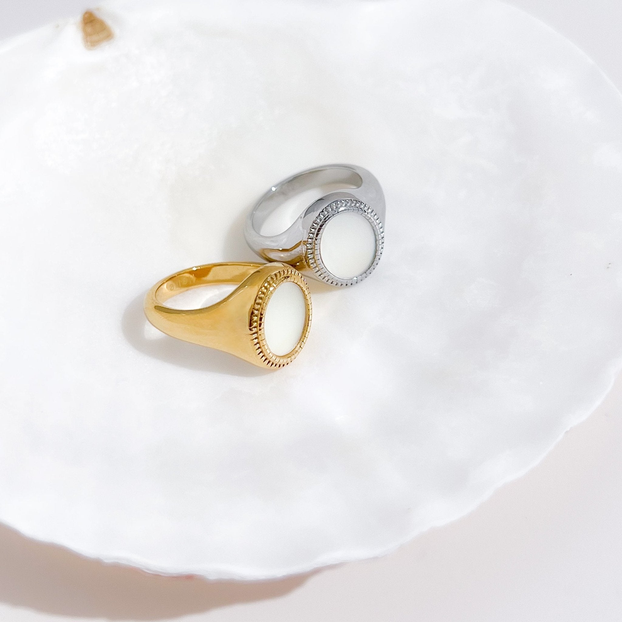 Gold Mother of Pearl Signet Ring (Unisex) - Flaire & Co.