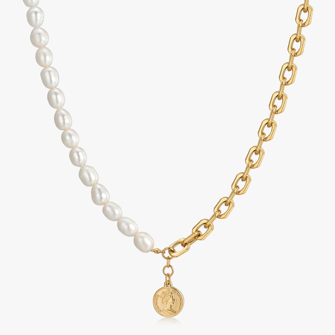 Gold Pendant Chunky Pearl Necklace (Unisex) - Flaire & Co.