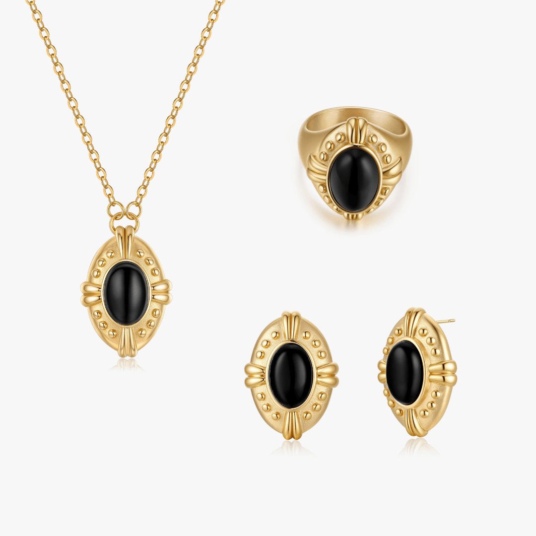 Gold Vintage Inspired Black Agate Bundle - Flaire & Co.