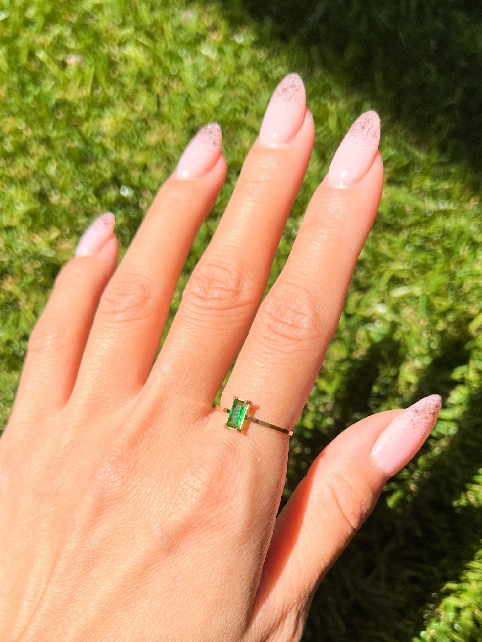 Green Rectangle Gem Gold Ring - Flaire & Co.