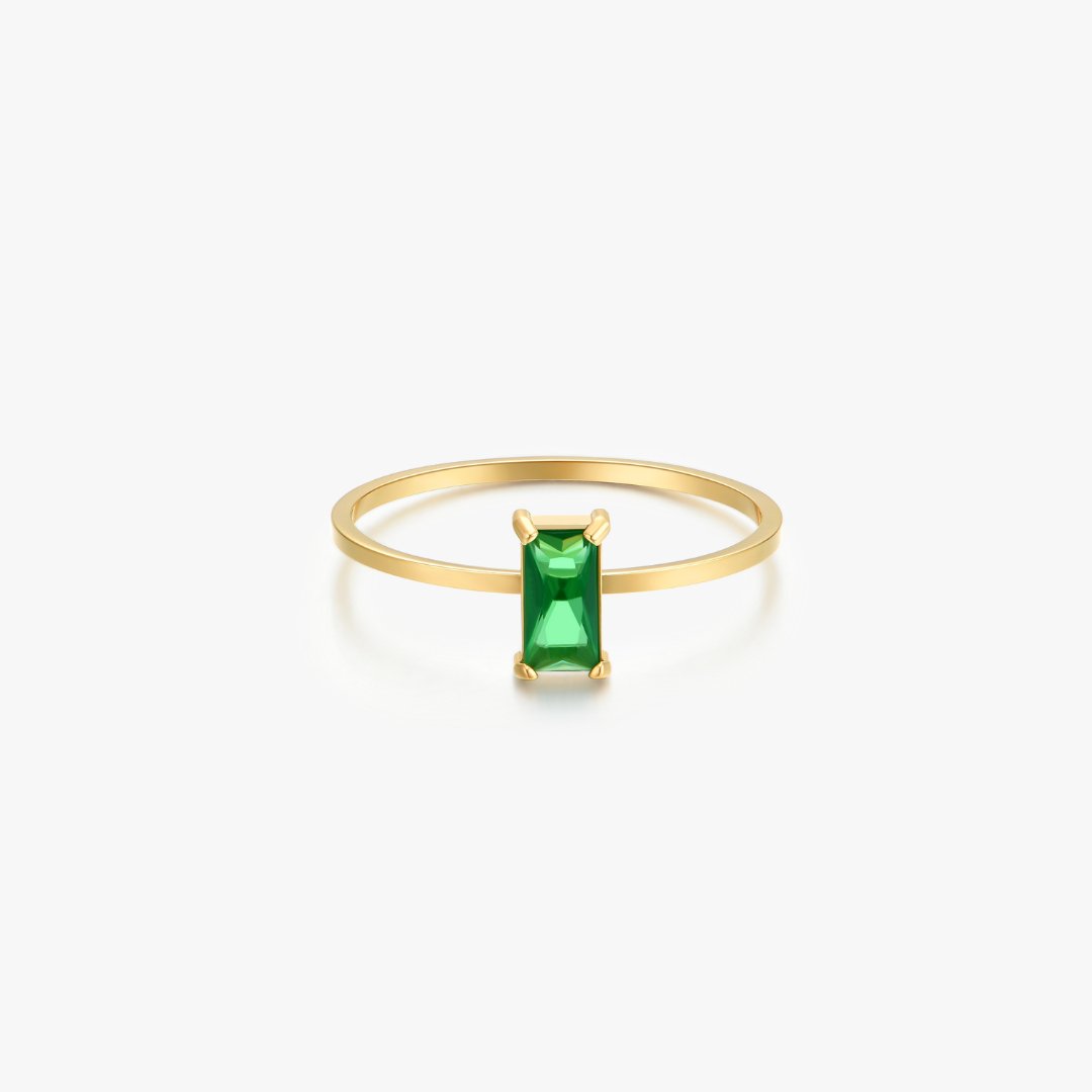 Green Rectangle Gem Gold Ring - Flaire & Co.