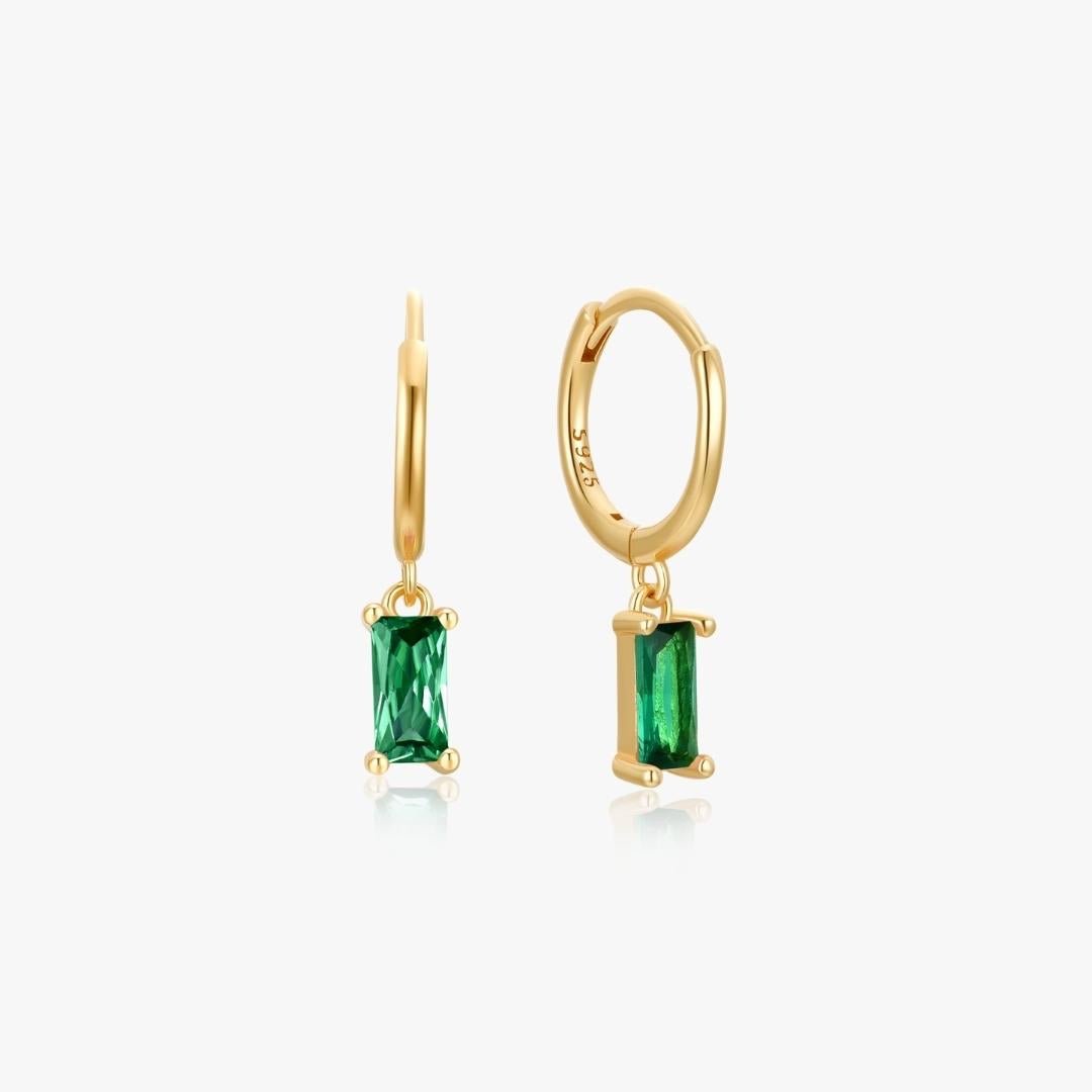 Green Rectangle Sterling Huggies in Gold - Flaire & Co.