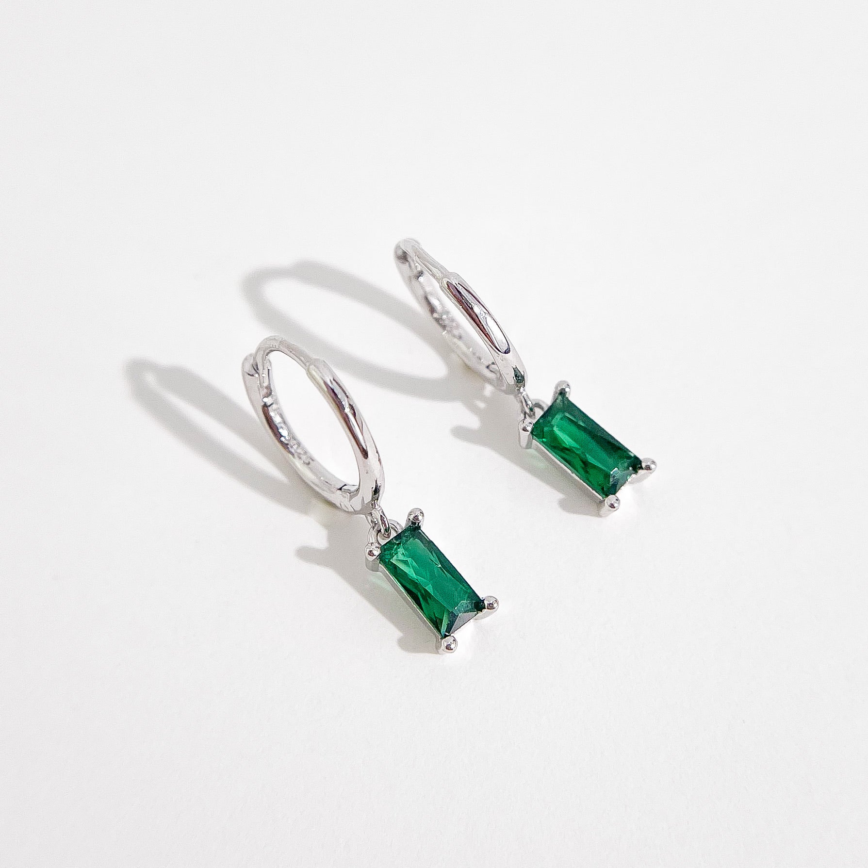 Green Rectangle Sterling Huggies in Silver - Flaire & Co.