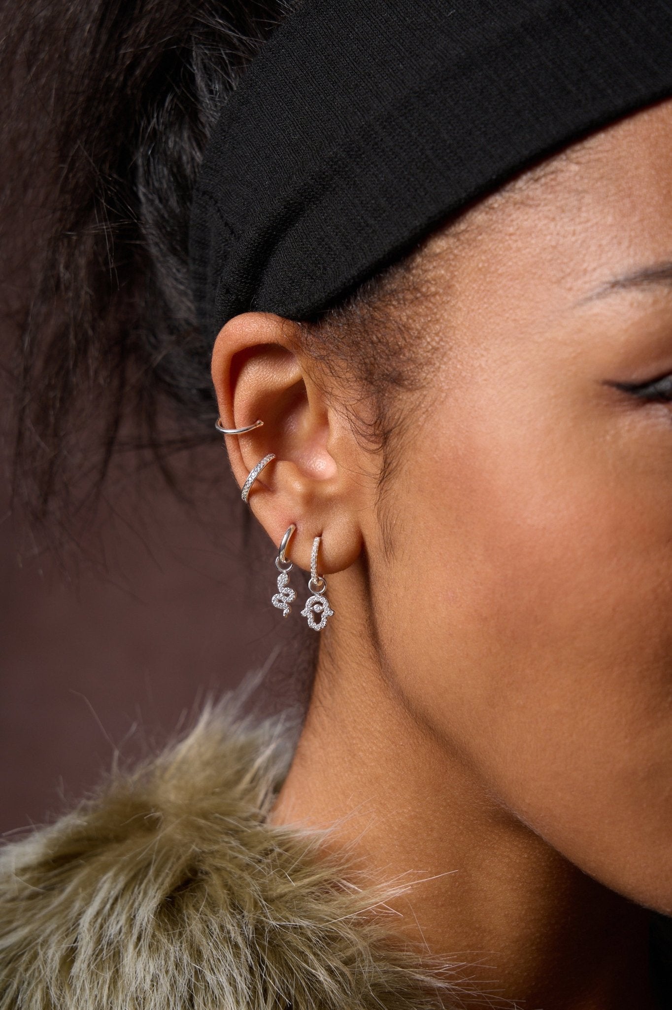 Hamsa Protection Pave Hoop Charm (Single) - Flaire & Co.