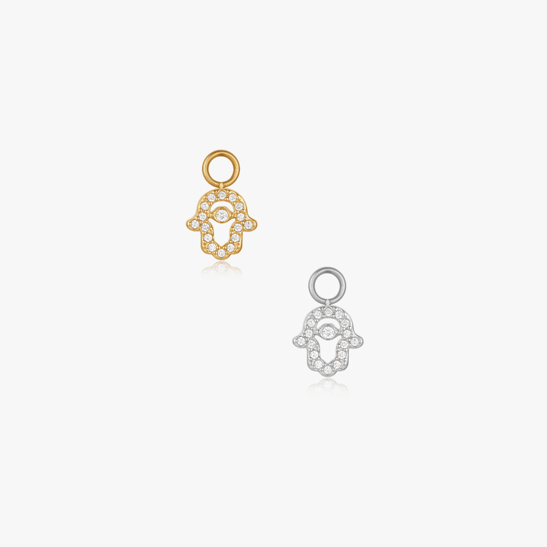 Hamsa Protection Pave Hoop Charm (Single) - Flaire & Co.