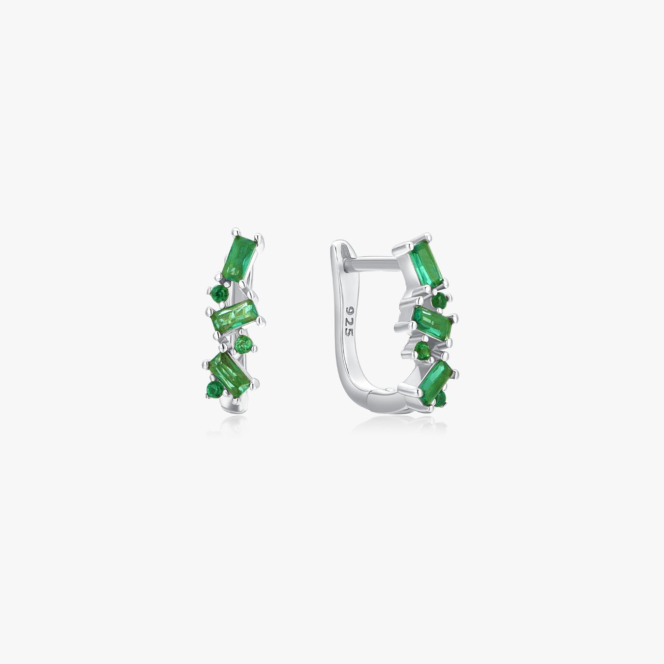 Irregular Green Gems Huggies in Silver - Flaire & Co.