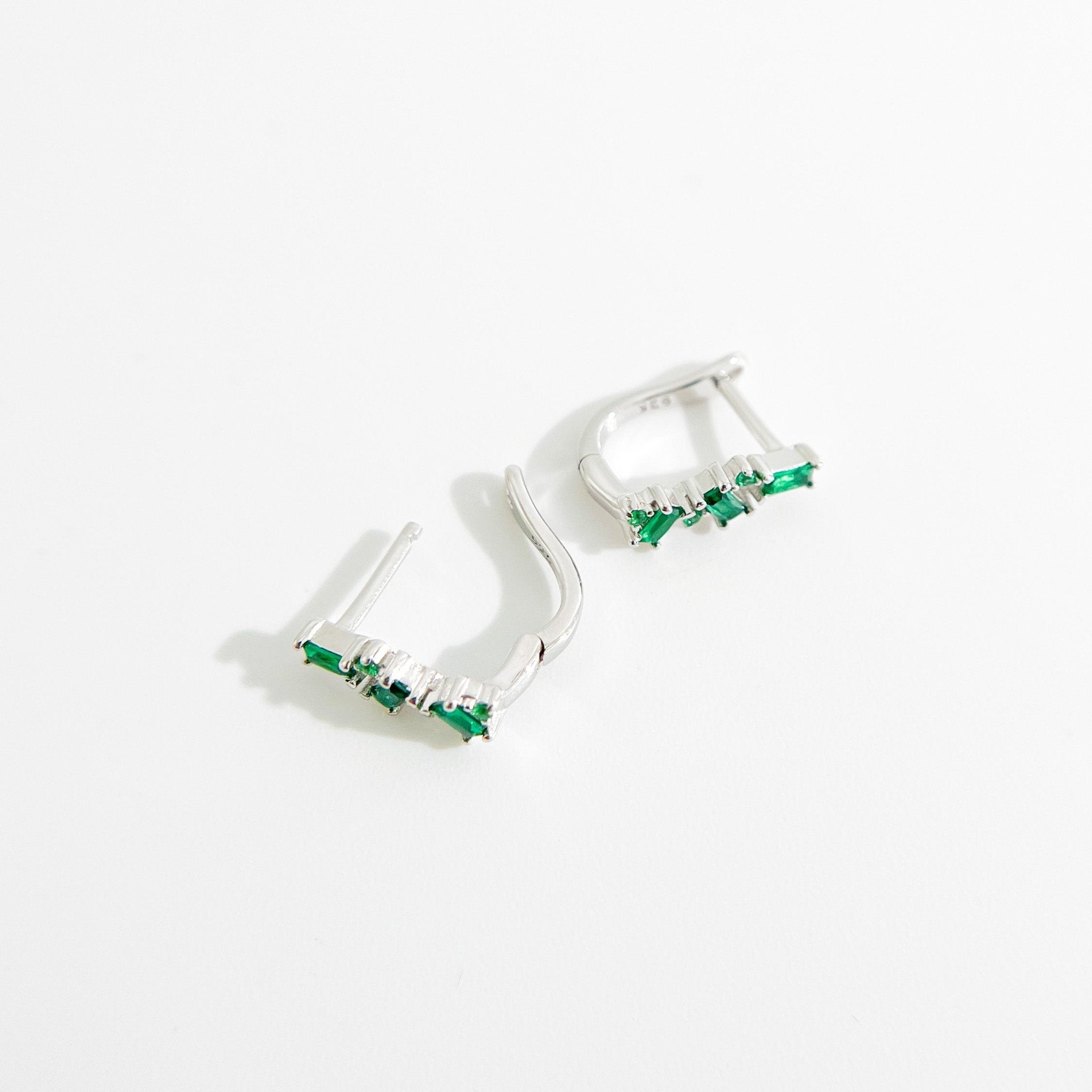 Irregular Green Gems Huggies in Silver - Flaire & Co.