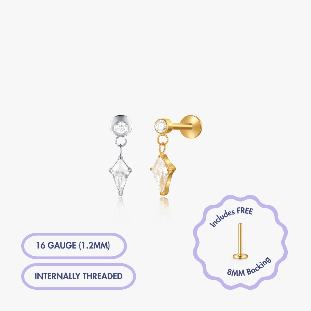Kite Dangle Gem Titanium Flat Back Stud (Single) - Flaire & Co.