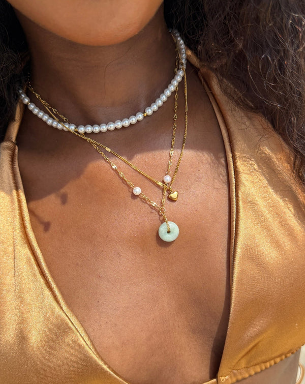 Layered Mini Heart Pearl Necklace - Flaire & Co.