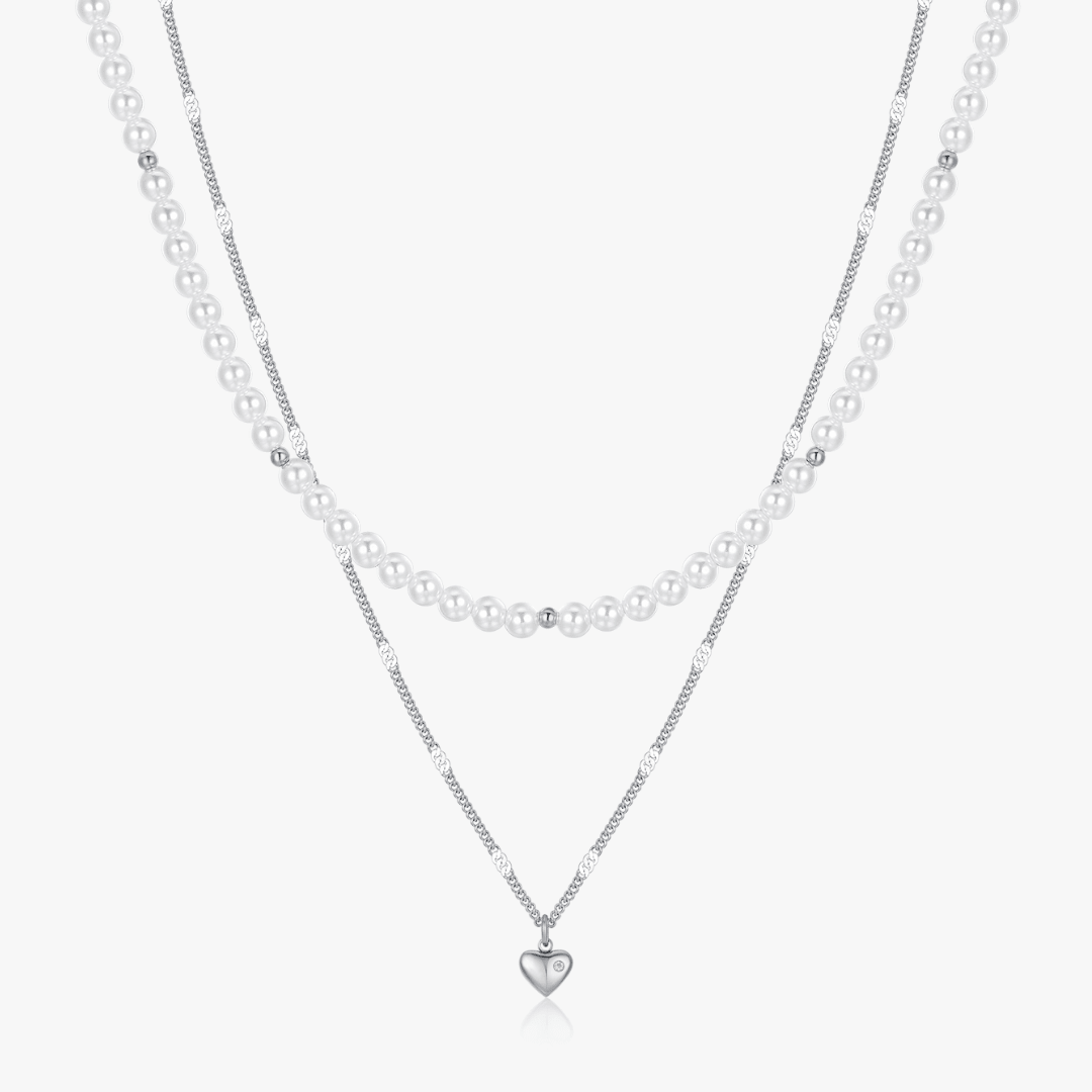 Layered Mini Heart Pearl Necklace - Flaire & Co.