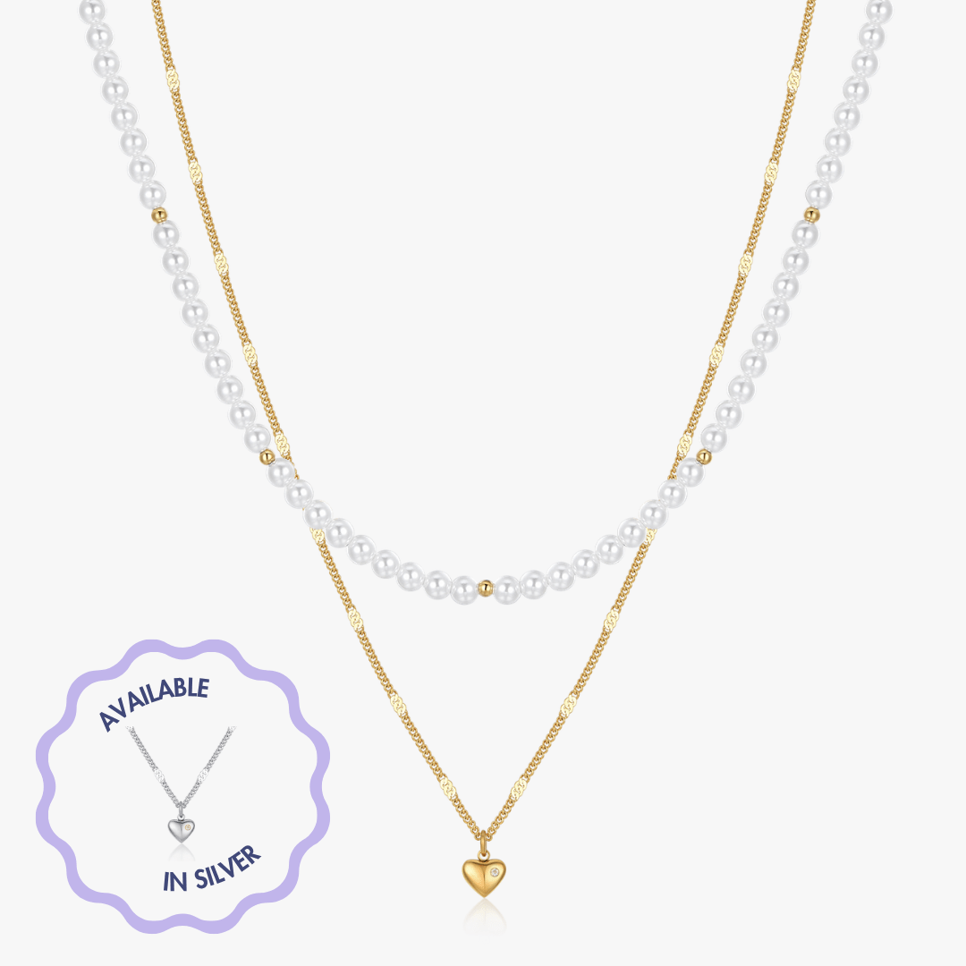 Layered Mini Heart Pearl Necklace - Flaire & Co.