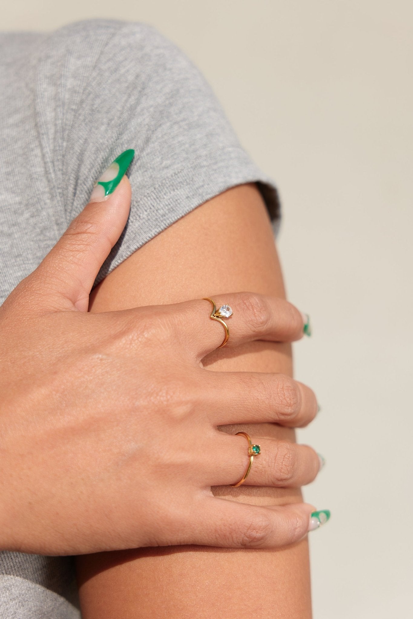 Mini Single Green Gem Ring in Gold - Flaire & Co.