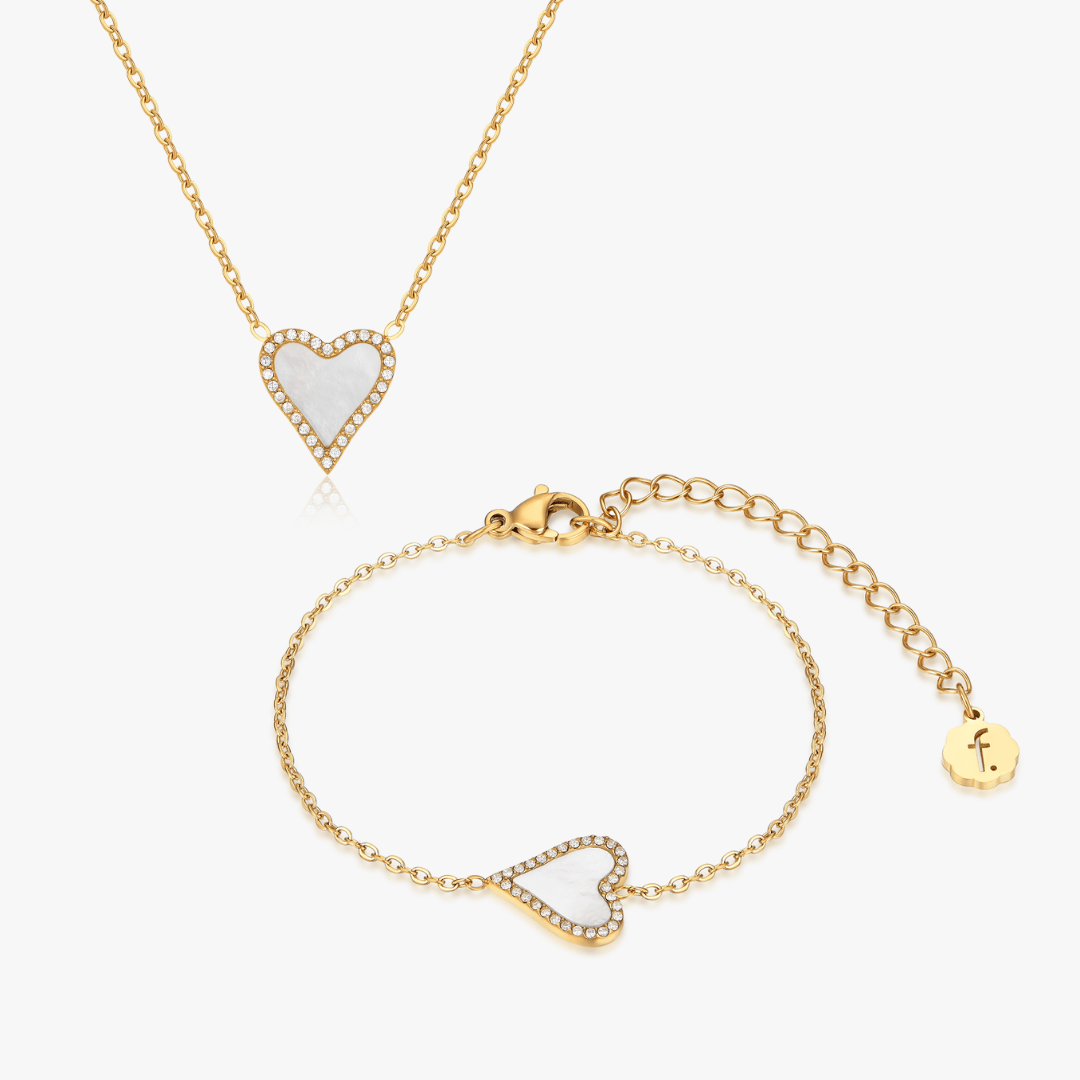 Mother of Pearl Pave Heart Bundle in Gold - Flaire & Co.