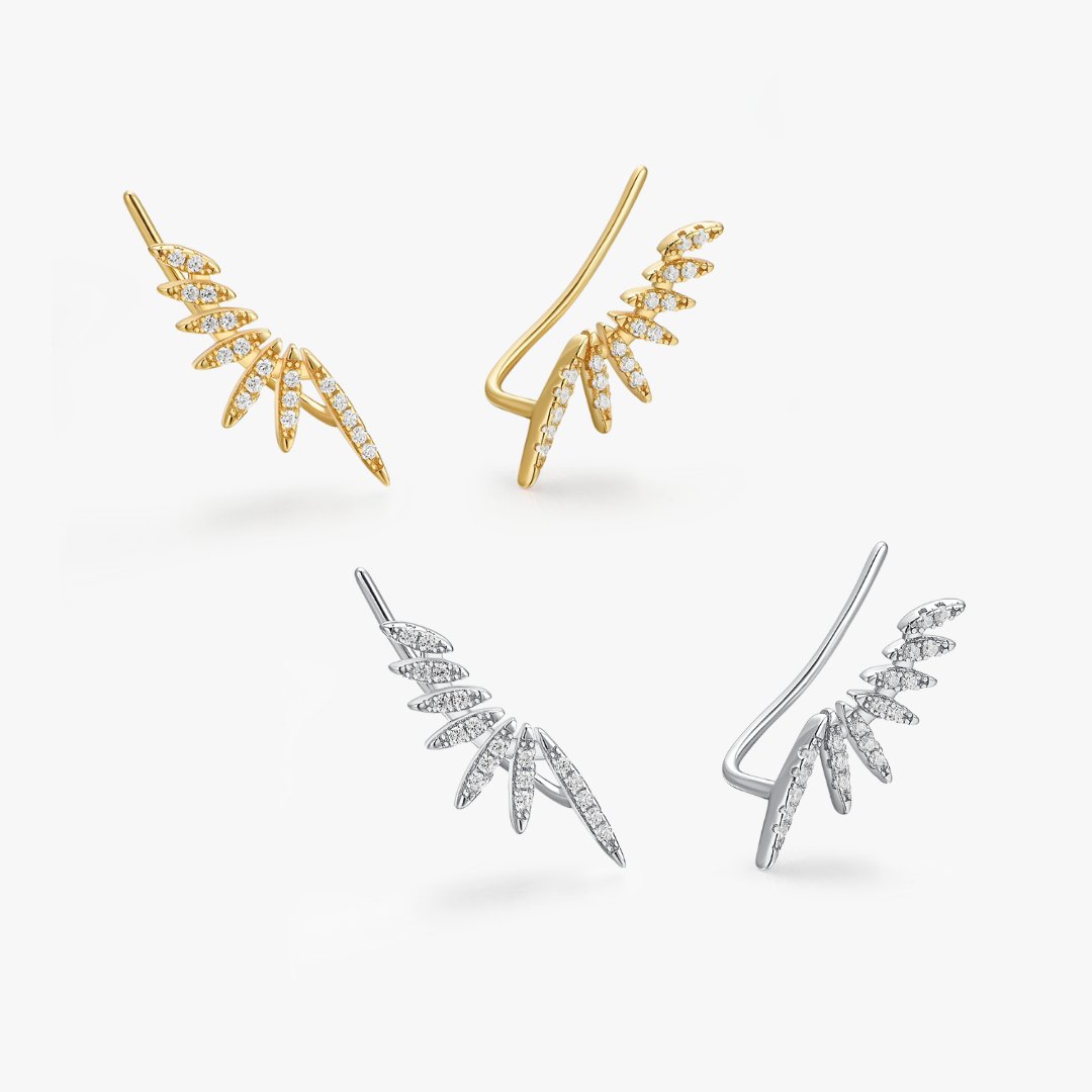 Pave Feathered Ear Climbers - Flaire & Co.