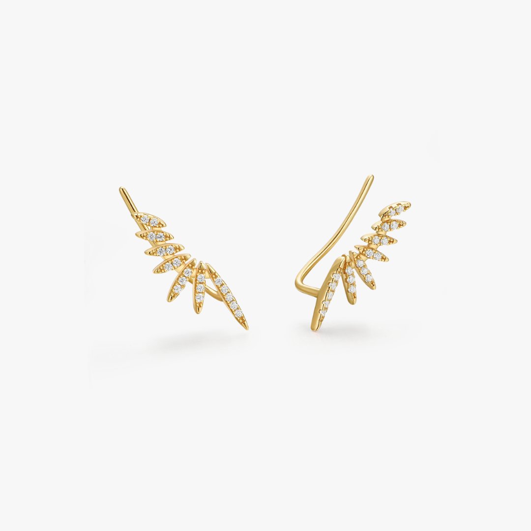 Pave Feathered Ear Climbers - Flaire & Co.