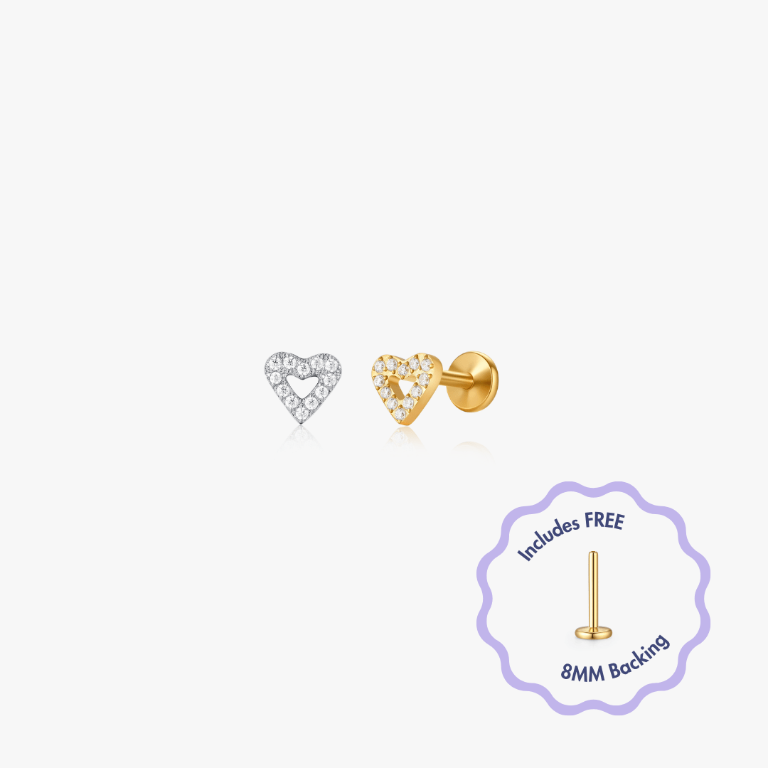 Pave Heart Titanium Flat Back Stud (Single) - Flaire & Co.