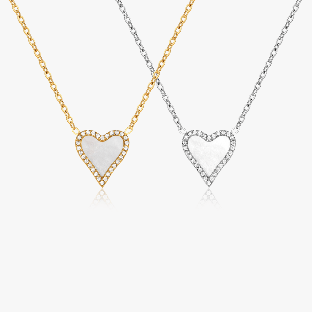 Pave Mother of Pearl Heart Necklace - Flaire & Co.