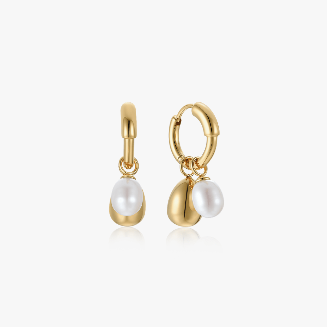 Pearl Tear Drop Hoop Earrings - Flaire & Co.