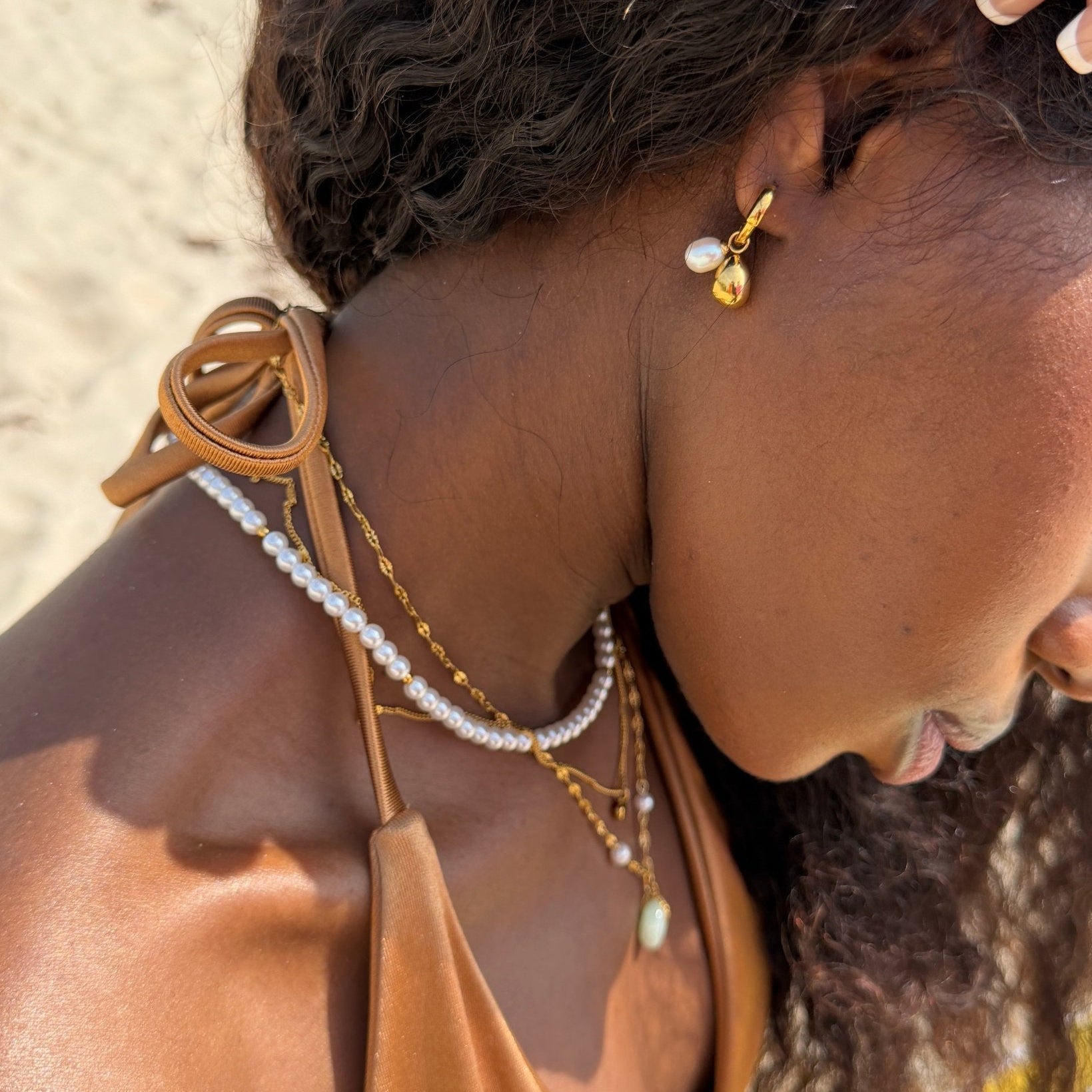 Pearl Tear Drop Hoop Earrings - Flaire & Co.