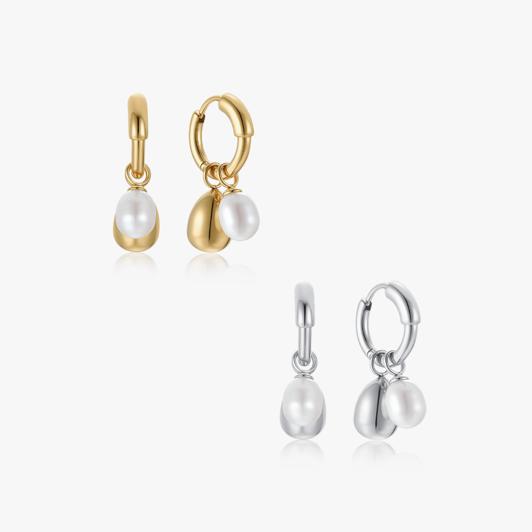 Pearl Tear Drop Hoop Earrings - Flaire & Co.
